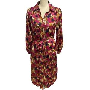 FRNCH Shirt Dress Knee / Mid Calf Length Sz Small Pink Floral Viscose